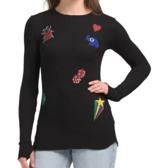 Lauren Moshi McKinley Lucky Elements Long Sleeve Thermal Tee Crewneck Small New - Picture 1 of 1